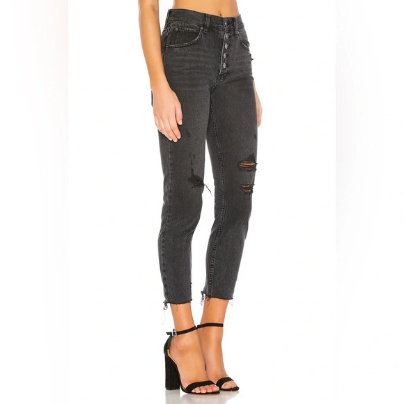 Free People Blossom High Rise Distressed Rigid Jeans in Black Size 27 - Picture 4 of 14